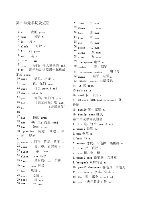 初一英语上册单词表完整版