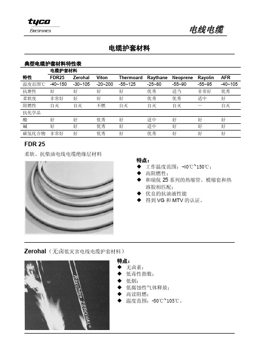 tyco Electronics 电缆护套材料 说明书