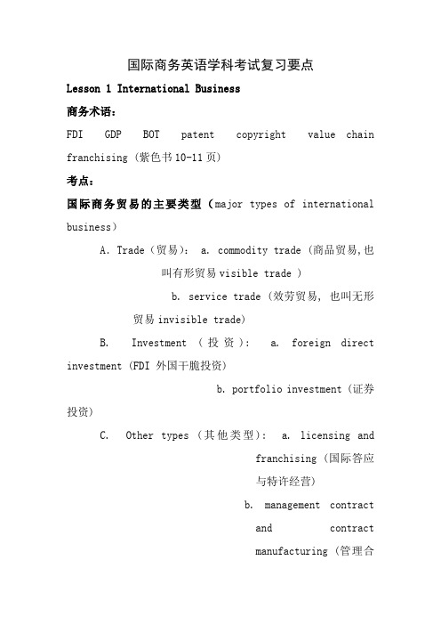 自考国际商务英语学科考试复习要点1