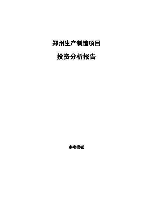 郑州生产制造项目投资分析报告