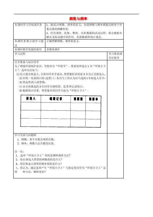 苏科初中数学八下《7.3频数和频率》word教案2