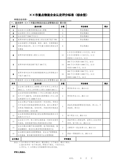 重点物流企业认定评分标准