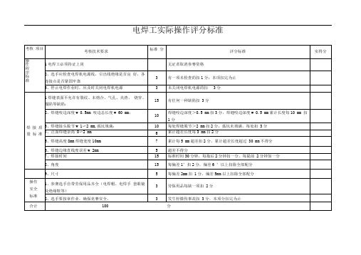 电焊工实际操作评分标准