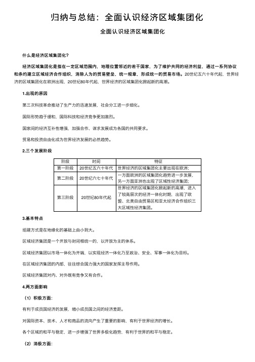 归纳与总结：全面认识经济区域集团化