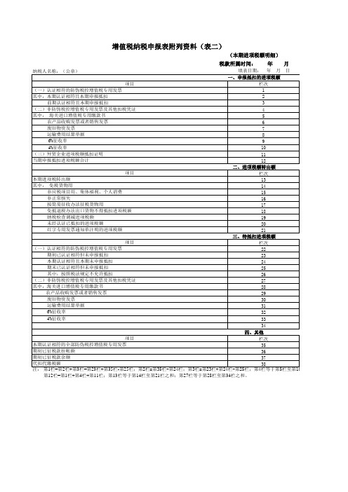 增值税纳税申报表附表二--