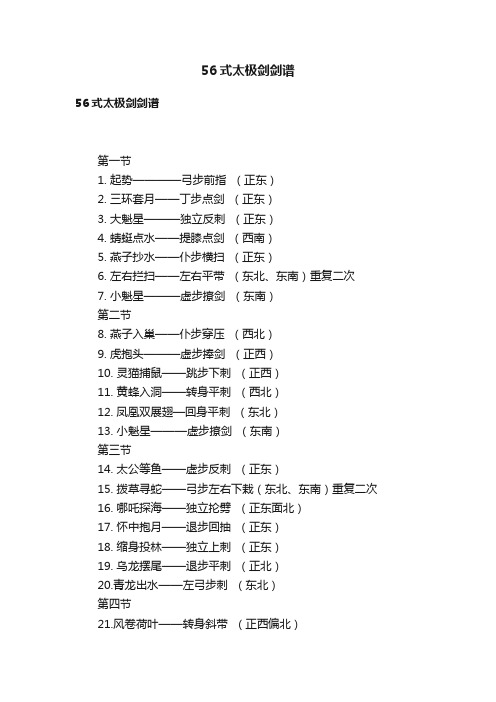 56式太极剑剑谱