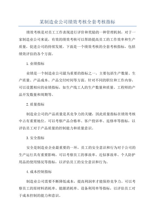 某制造业公司绩效考核全套考核指标