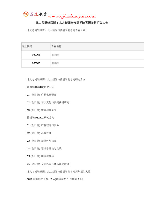北大考博辅导班：北大新闻与传播学院考博资料汇集大全
