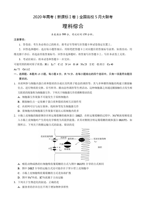 2020年高考(新课标Ⅰ卷)全国名校5月大联考 理科综合试题+全解全析(纯word版)