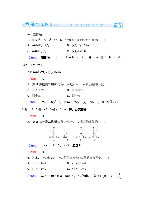 人教新课标版数学高二B版选修2-1课时作业 2.1 曲线与方程