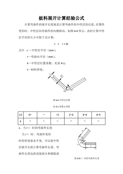 折弯板料展开公式