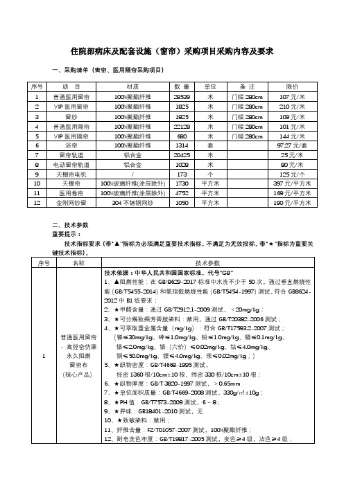 住院部病床及配套设施(窗帘)采购项目采购内容及要求【模板】