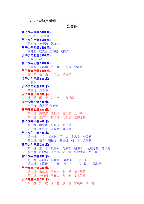 第十届运动会运动员分组