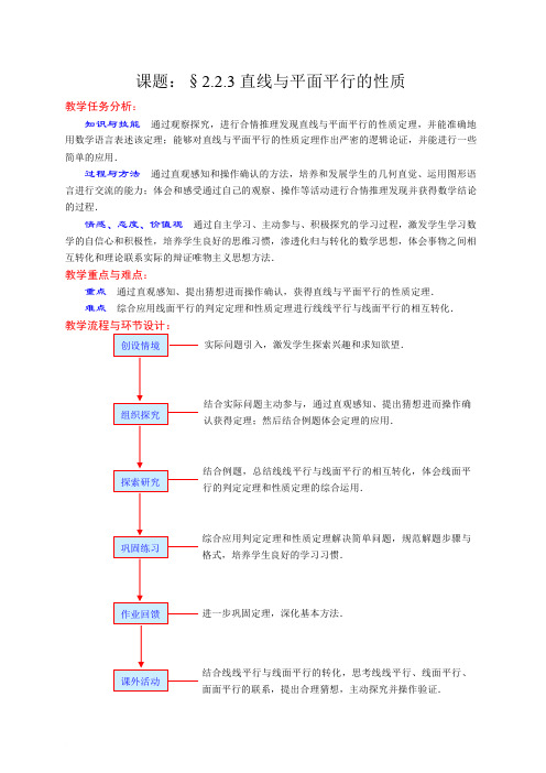 直线与平面平行的性质教案