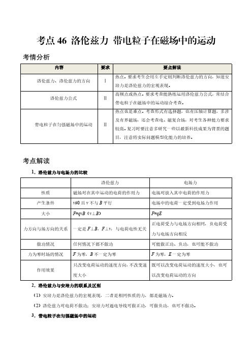 考点46 洛伦兹力  带电粒子在磁场中的运动-2021年高考物理专题复习附真题及解析