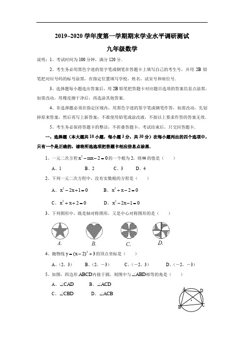 2019-2020学年广东江门台山市九年级上期末数学试卷及答案