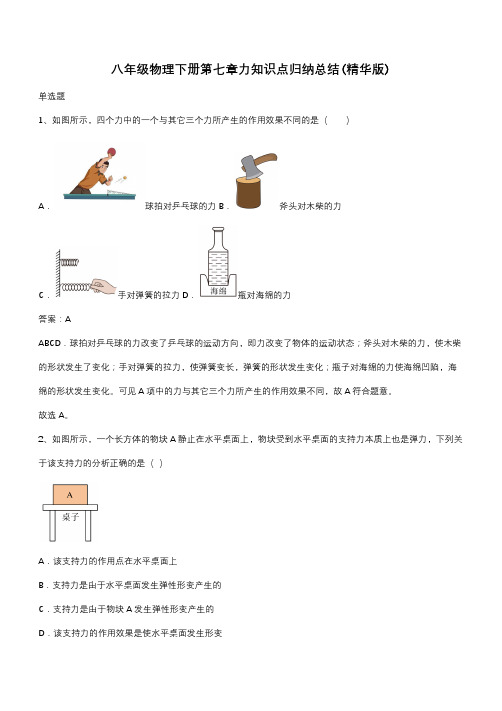 八年级物理下册第七章力知识点归纳总结(精华版)(带答案)