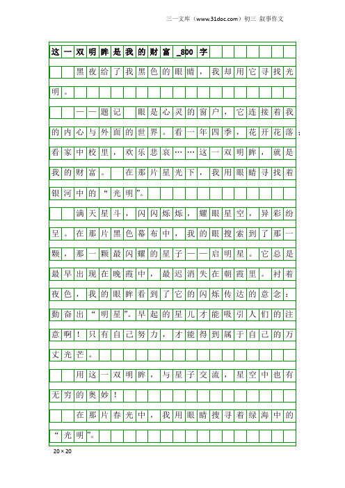 初三叙事作文：这一双明眸是我的财富_800字