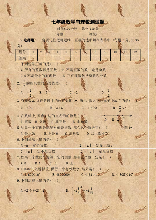 七年级数学有理数测试题