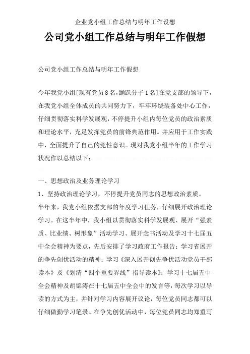 企业党小组工作总结与明年工作设想