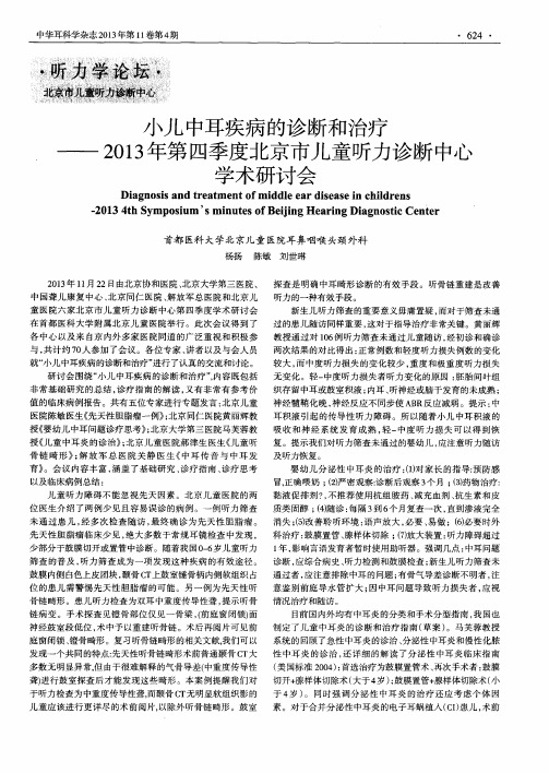 小儿中耳疾病的诊断和治疗——2013年第四季度北京市儿童听力诊断中心学术研讨会