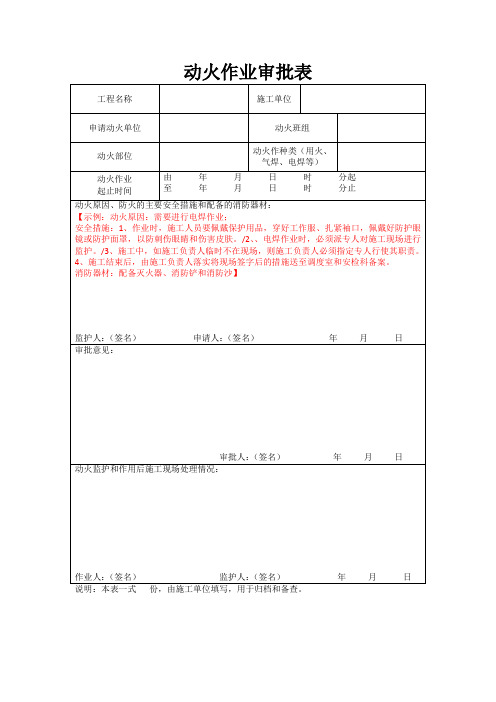 动火作业票 