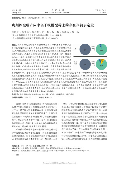 贵州织金磷矿床中离子吸附型稀土的存在及初步定量