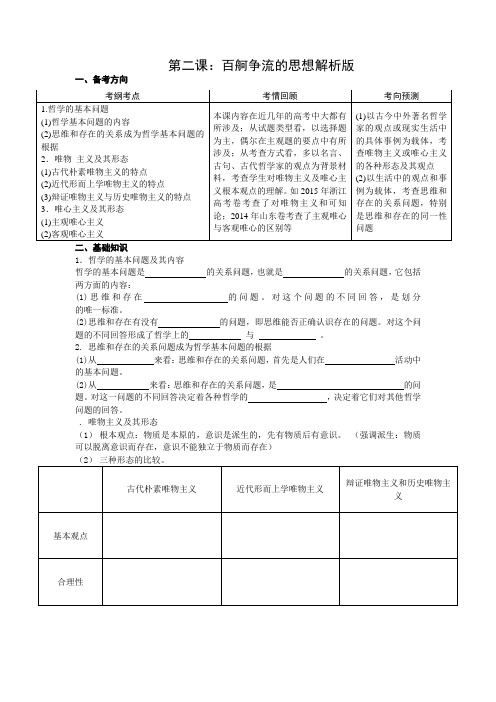 高中人教版政治必修四：第二课+百舸争流的思想导学案