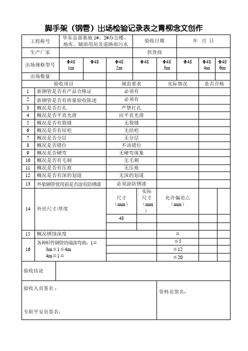 脚手架(钢管)进场质量验收表