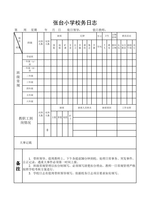 张台小学校务日志记录表