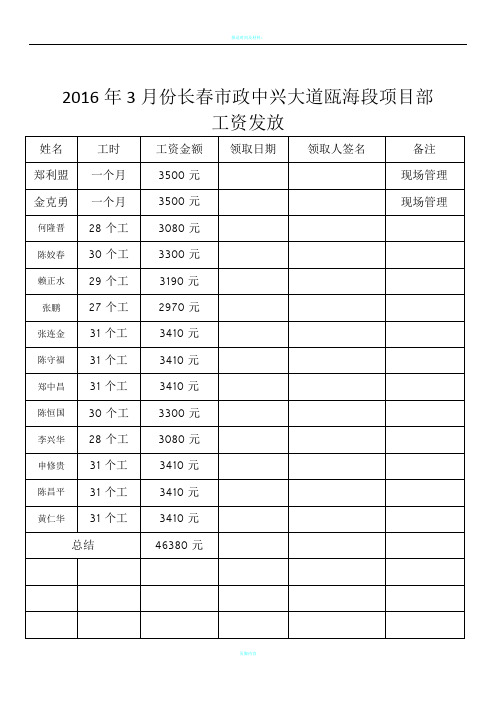 农民工工资发放表