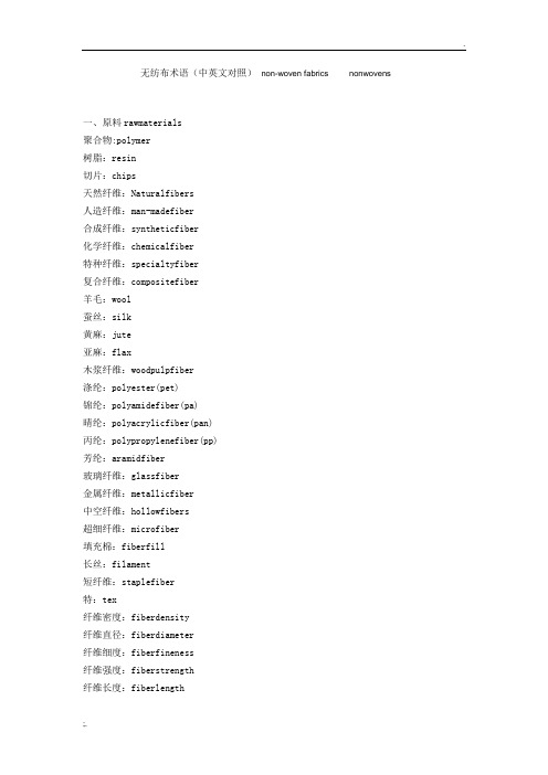 无纺布术语(中英文对照)