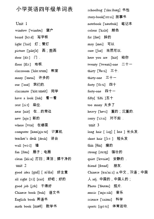 人教版(PEP)小学英语·4~6年级·单词表(带音标)