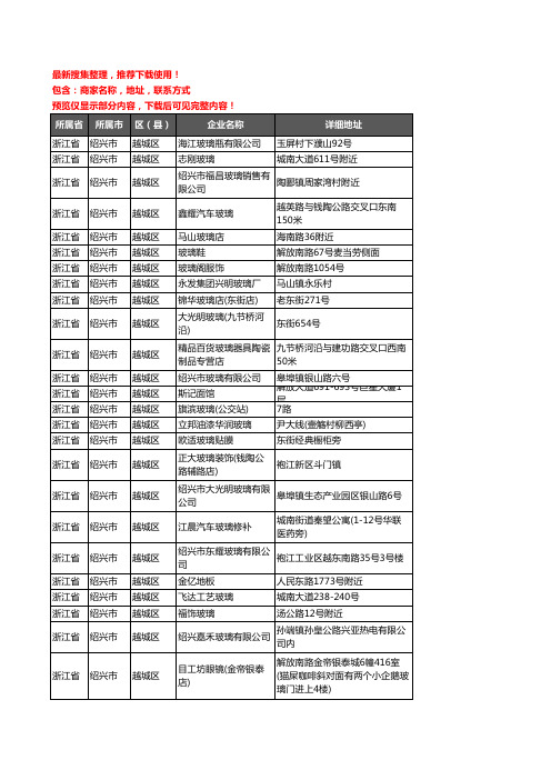 新版浙江省绍兴市越城区玻璃店企业公司商家户名录单联系方式地址大全69家