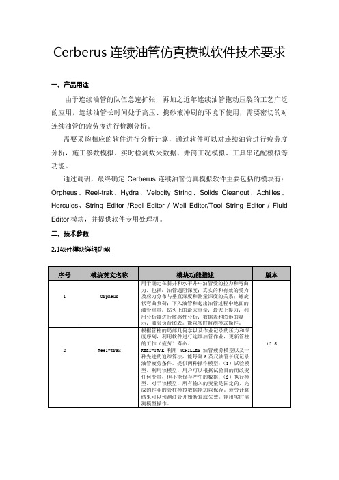 Cerberus连续油管仿真模拟软件技术要求