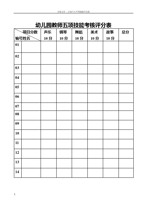 幼儿园教师五项技能考核评分表