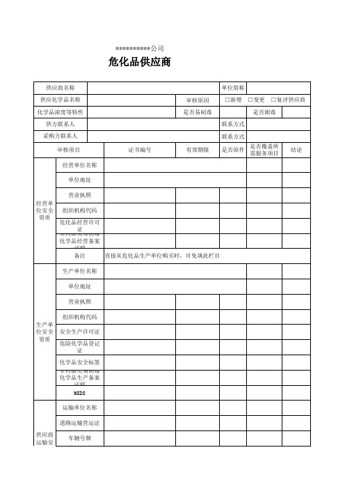 危化品供应商安全资质审核表