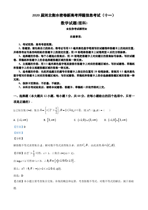 2020届河北衡水密卷新高考押题信息考试(十一)理科数学