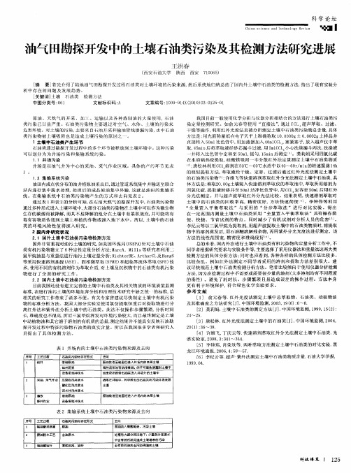 油气田勘探开发中的土壤石油类污染及其检测方法研究进展