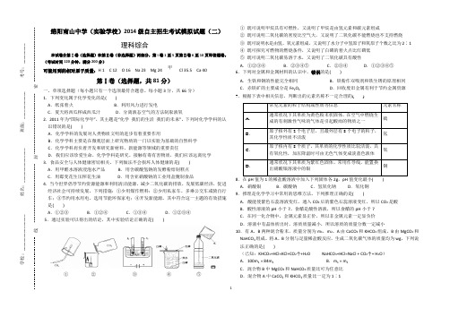 2014年绵阳南山中学自主招生考试模拟试题