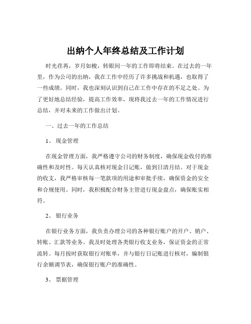 出纳个人年终总结及工作计划