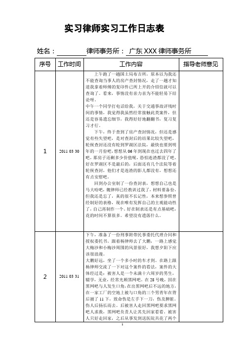 实习律师实习工作日志表