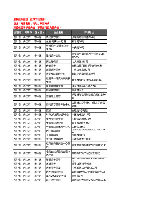 新版四川省内江市市中区美容院企业公司商家户名录单联系方式地址大全123家