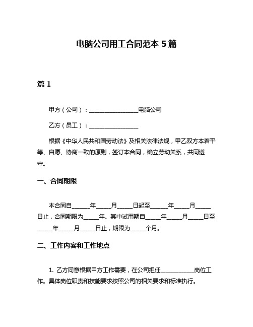 电脑公司用工合同范本5篇