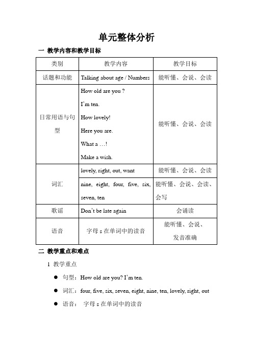 牛津译林版小学英语三年级下册第五单元整体分析