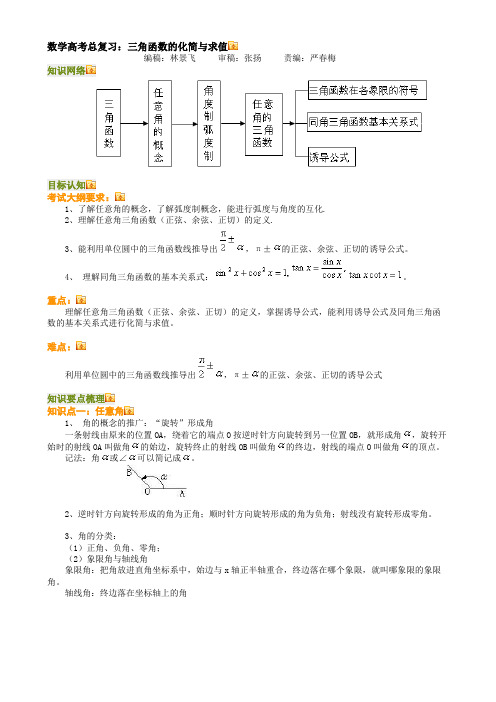 数学高考总复习：三角函数的化简与求值知识讲解