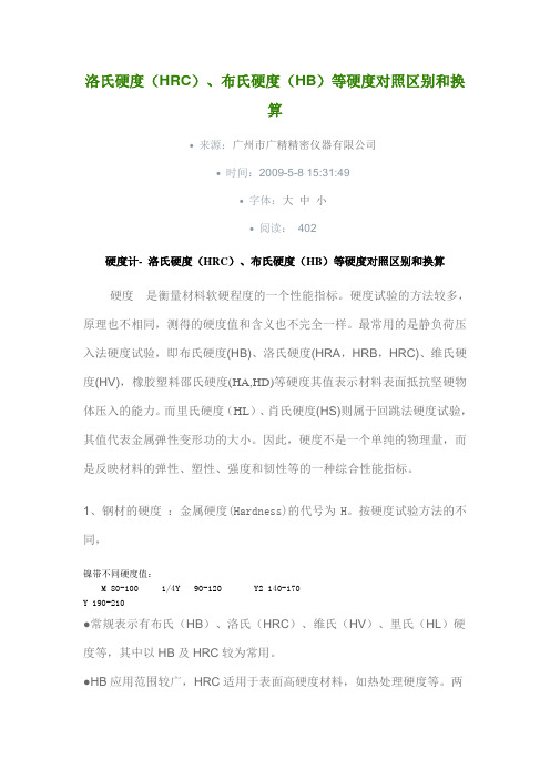 布氏硬度(HB)、洛氏硬度(HR)和维氏硬度(HV)的对照区别和换算