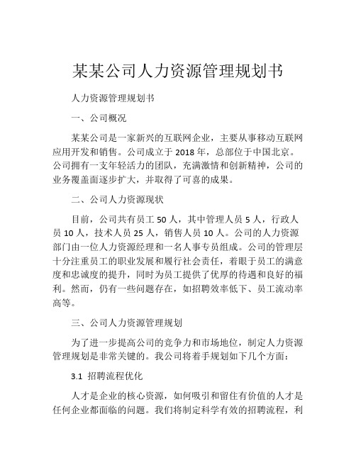 某某公司人力资源管理规划书