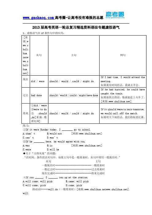 2013届高考英语一轮总复习精选资料语法专题虚拟语气