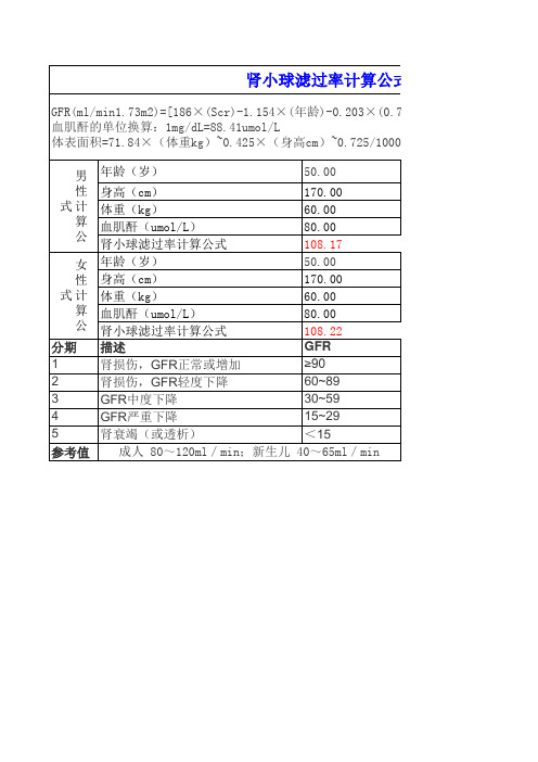 肾小球率过滤计算公式